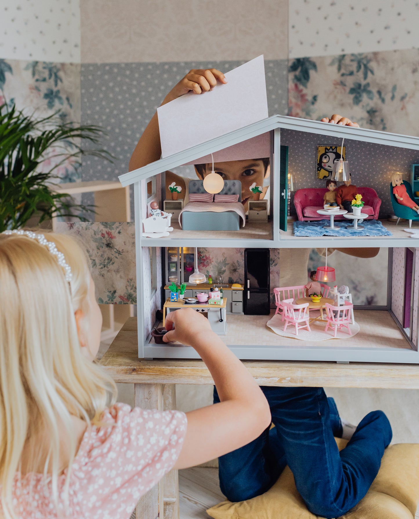 Zestaw mebli kuchennych do domku dla lalek, lodówka, kuchnia zabawka Lundby