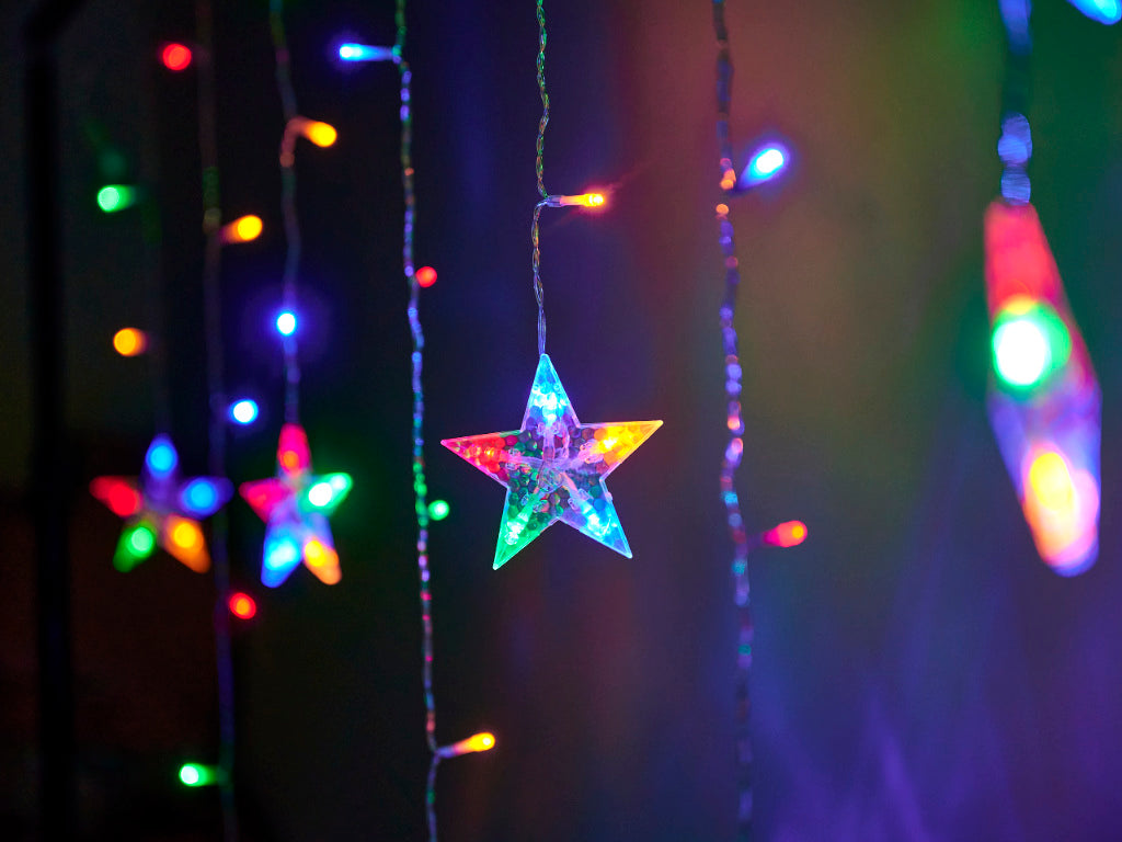 Lampki LED kurtyna renifer dzwonek mix świąteczne choinkowe 2,5m 138LED multikolor 8 trybów świecenia IP44