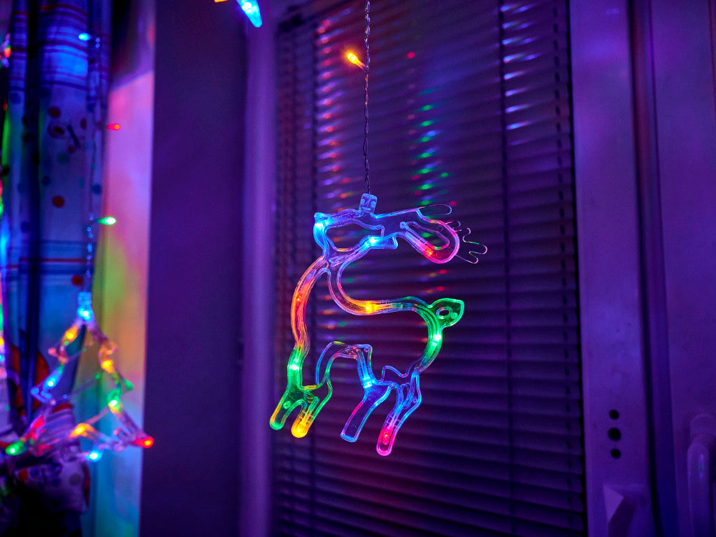 Lampki LED kurtyna renifer dzwonek mix świąteczne choinkowe 2,5m 138LED multikolor 8 trybów świecenia IP44