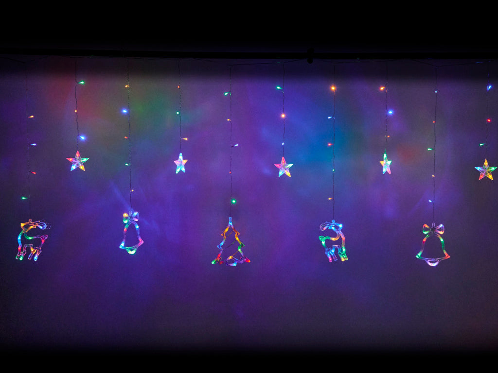 Lampki LED kurtyna renifer dzwonek mix świąteczne choinkowe 2,5m 138LED multikolor 8 trybów świecenia IP44