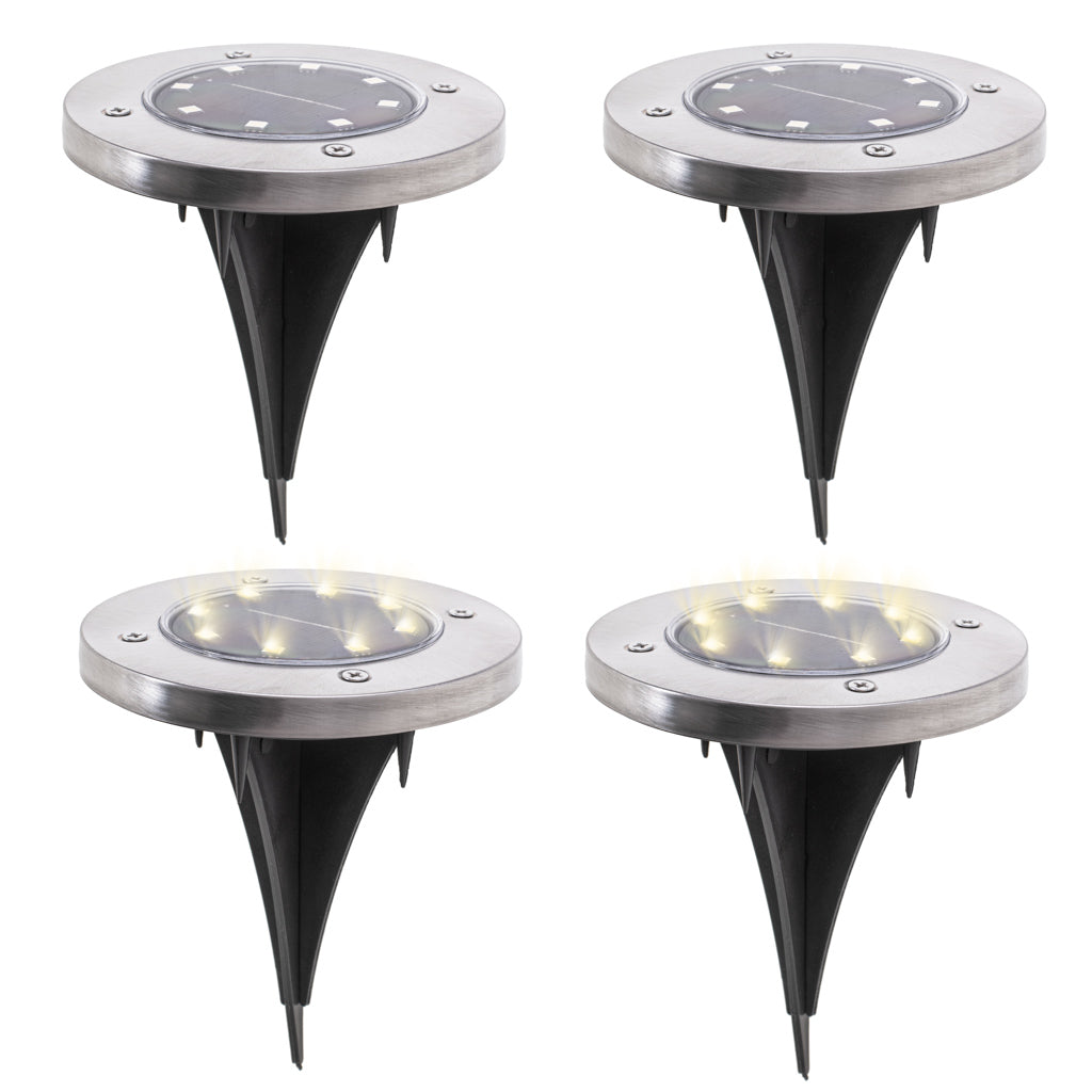 Lampy ogrodowe solarne najazdowe gruntowe czujnik zmierzchu wbijane świecący dysk 8LED 4szt. zimny biały