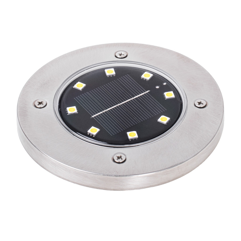 Lampy ogrodowe solarne najazdowe gruntowe czujnik zmierzchu wbijane świecący dysk 8LED 4szt. zimny biały
