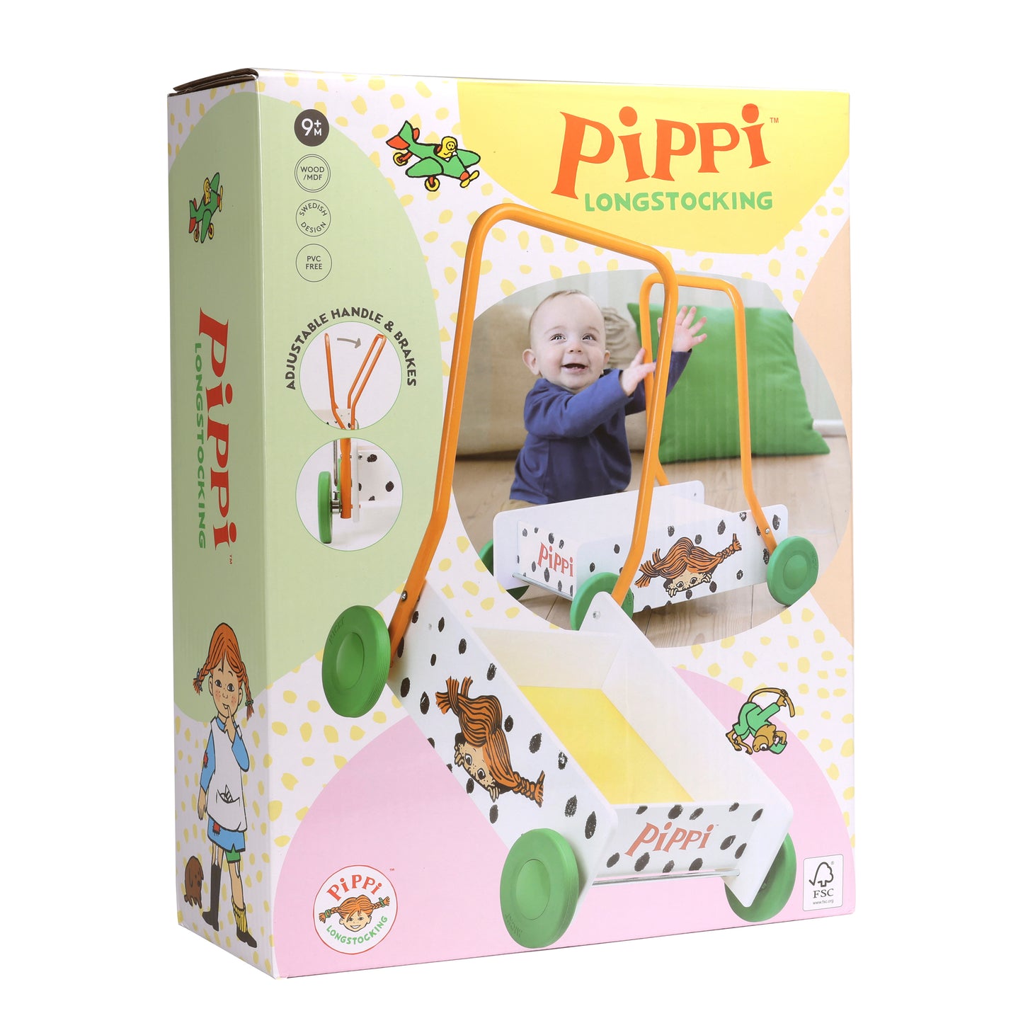 Drewniany chodzik pchacz Pippi Langstrumpf, nauka chodzenia zabawka, dzieci