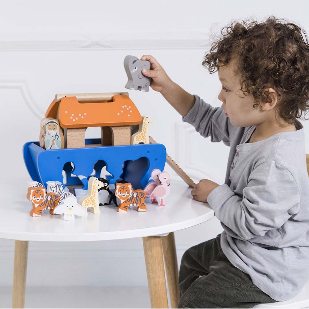 Arka Noego, sorter kształtów, figurki, statek zwierzątka zabawka Le Toy Van