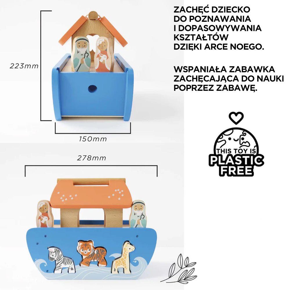 Arka Noego, sorter kształtów, figurki, statek zwierzątka zabawka Le Toy Van