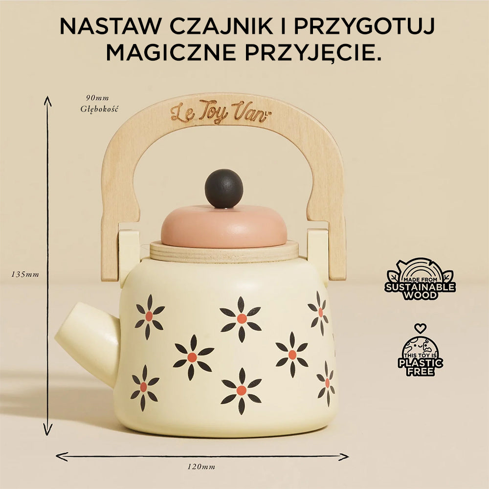 Drewniany czajniczek akcesoria kuchenne zabawka dzieci gotowanie Le Toy Van