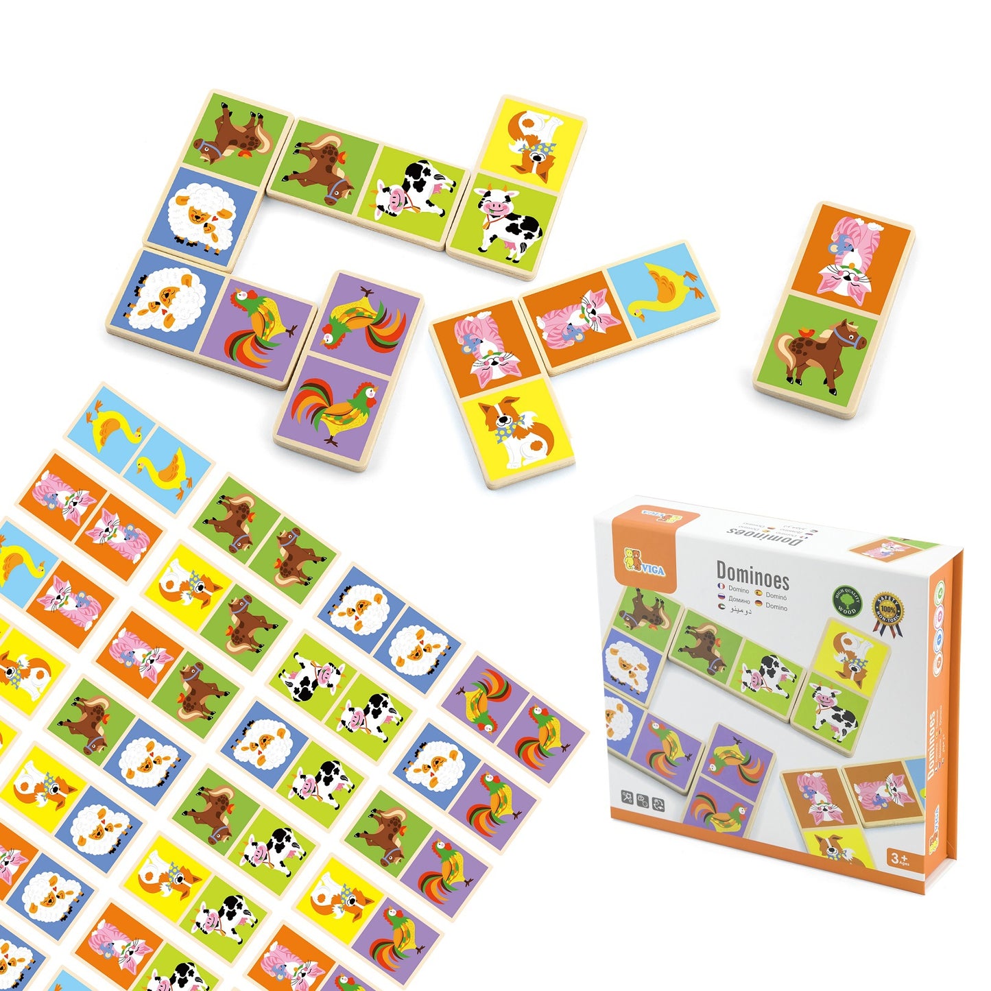 VIGA Edukacyjne Klocki Domino Drewniane gra Farma 28 elementów Montessori
