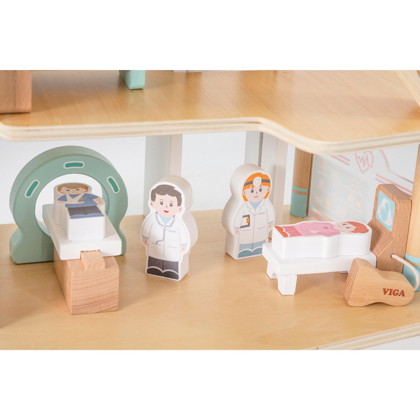 VIGA Drewniany Szpital Z Karetką Winda Zestaw 15 el