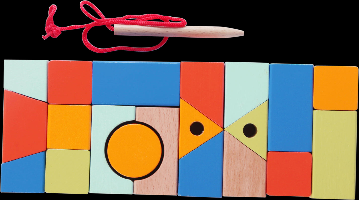 CLASSIC WORLD Drewniane Klocki do Nawlekania Figury Geometryczne 21 el.