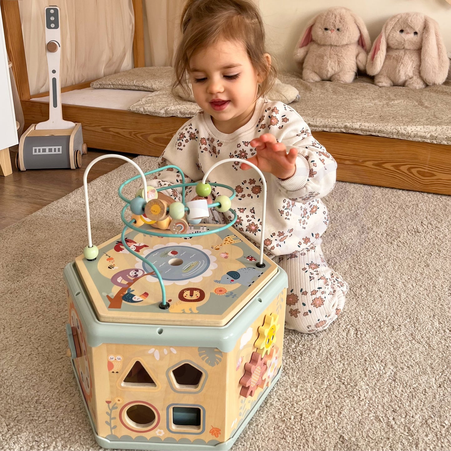TOOKY TOY Interaktywny Drewniany Sześciokąt Montessori Otwierane Pudełko