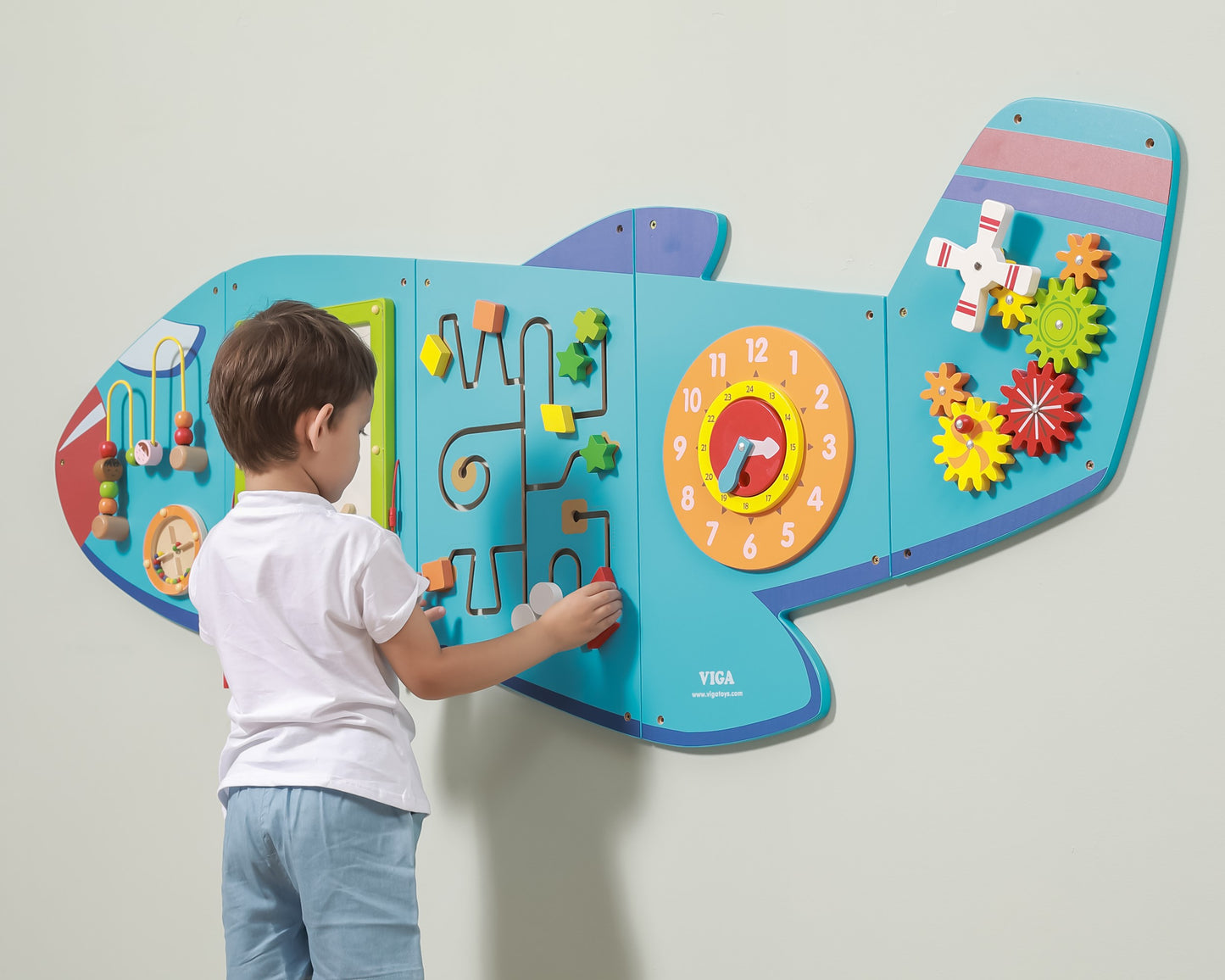 VIGA Drewniana Tablica Sensoryczna Manipulacyjna Samolot Certyfikat FSC Montessori