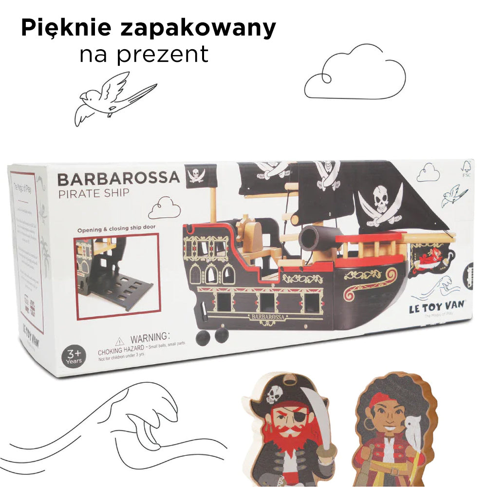 Drewniany statek piracki Barbarossa, zabawka dla dzieci, Le Toy Van