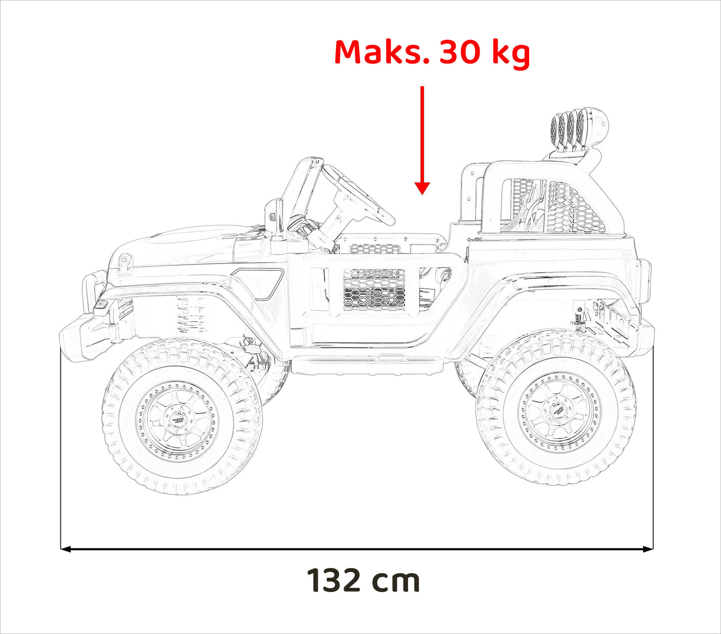 Auto terenowe OFF-ROAD 3.0 dla dzieci Czerwony + Pilot + Wolny Start + Pasy + Audio LED