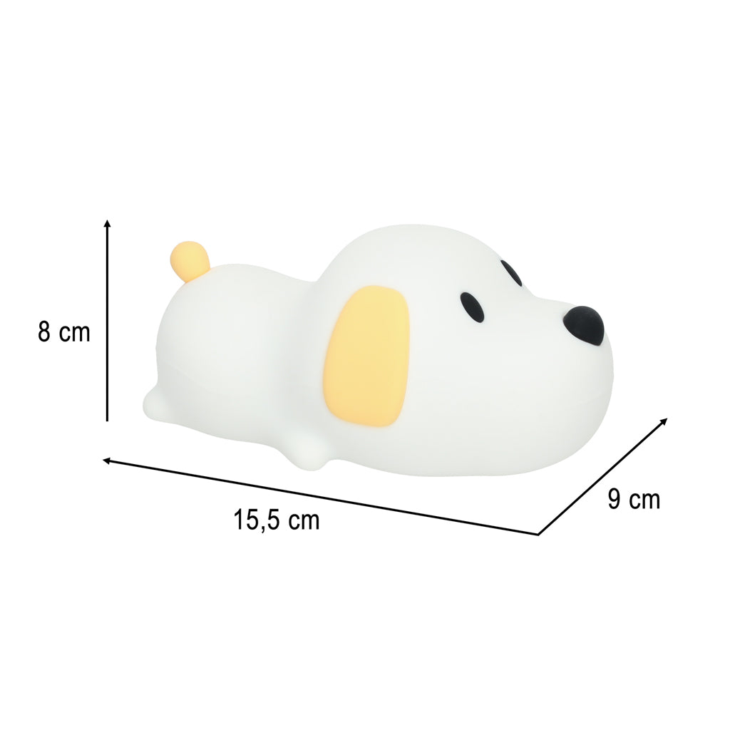 Lampka nocna dla dzieci silikonowa dotykowa miękka LED USB biała piesek leżący
