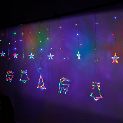 Lampki LED kurtyna renifer dzwonek mix świąteczne choinkowe 2,5m 138LED multikolor 8 trybów świecenia IP44