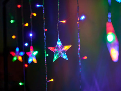 Lampki LED kurtyna renifer dzwonek mix świąteczne choinkowe 2,5m 138LED multikolor 8 trybów świecenia IP44