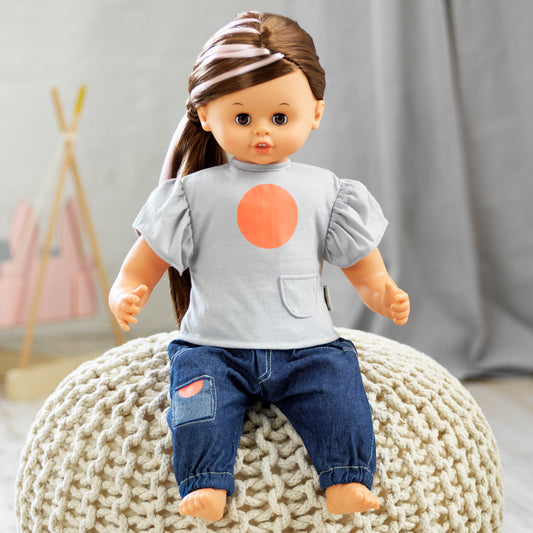 Jeansy i t-shirt dla lalki 45 cm, zabawa w przebieranie, ubranka, Skrallan