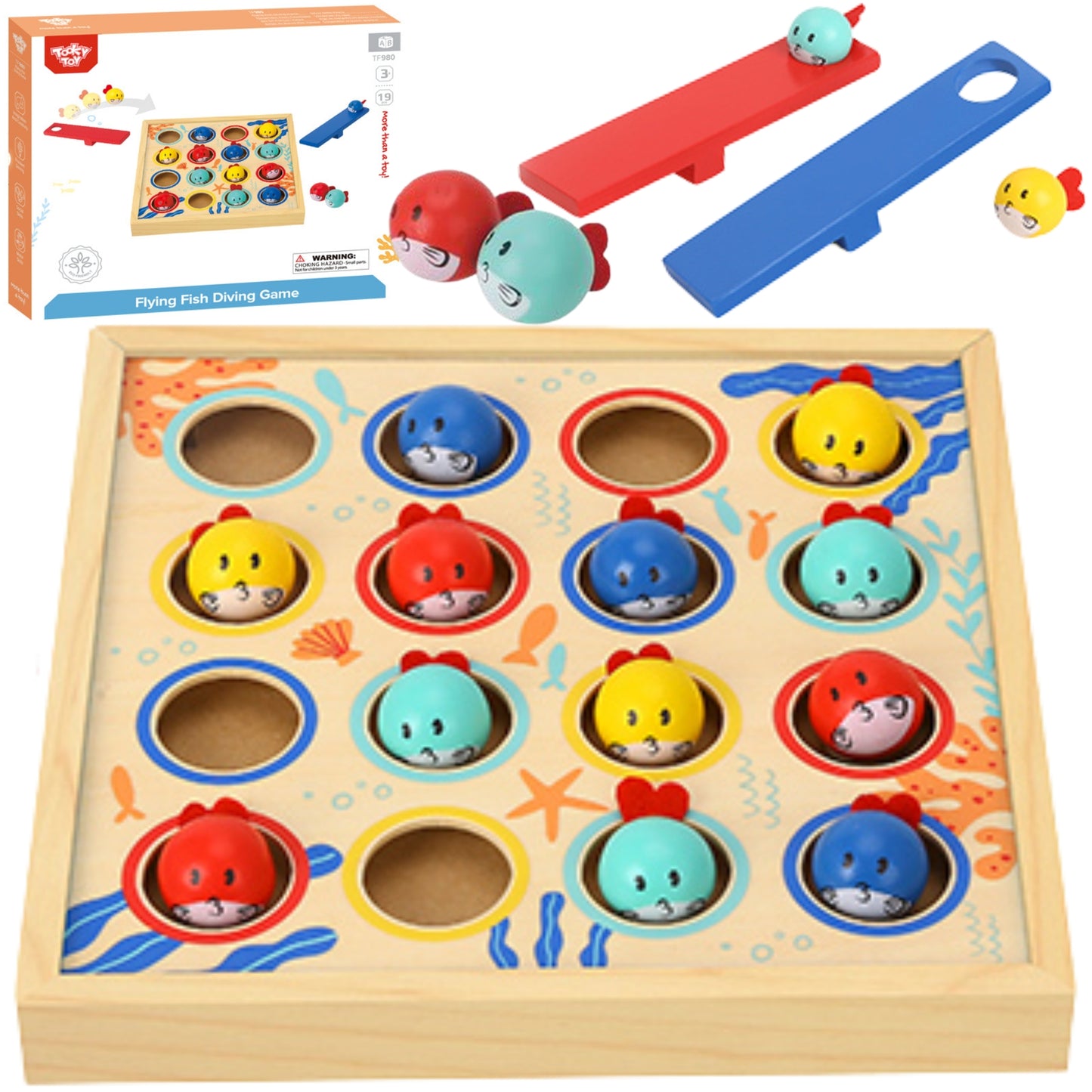 TOOKY TOY Gra dla Dzieci Drewniany Stół Latające Rybki 19 el.