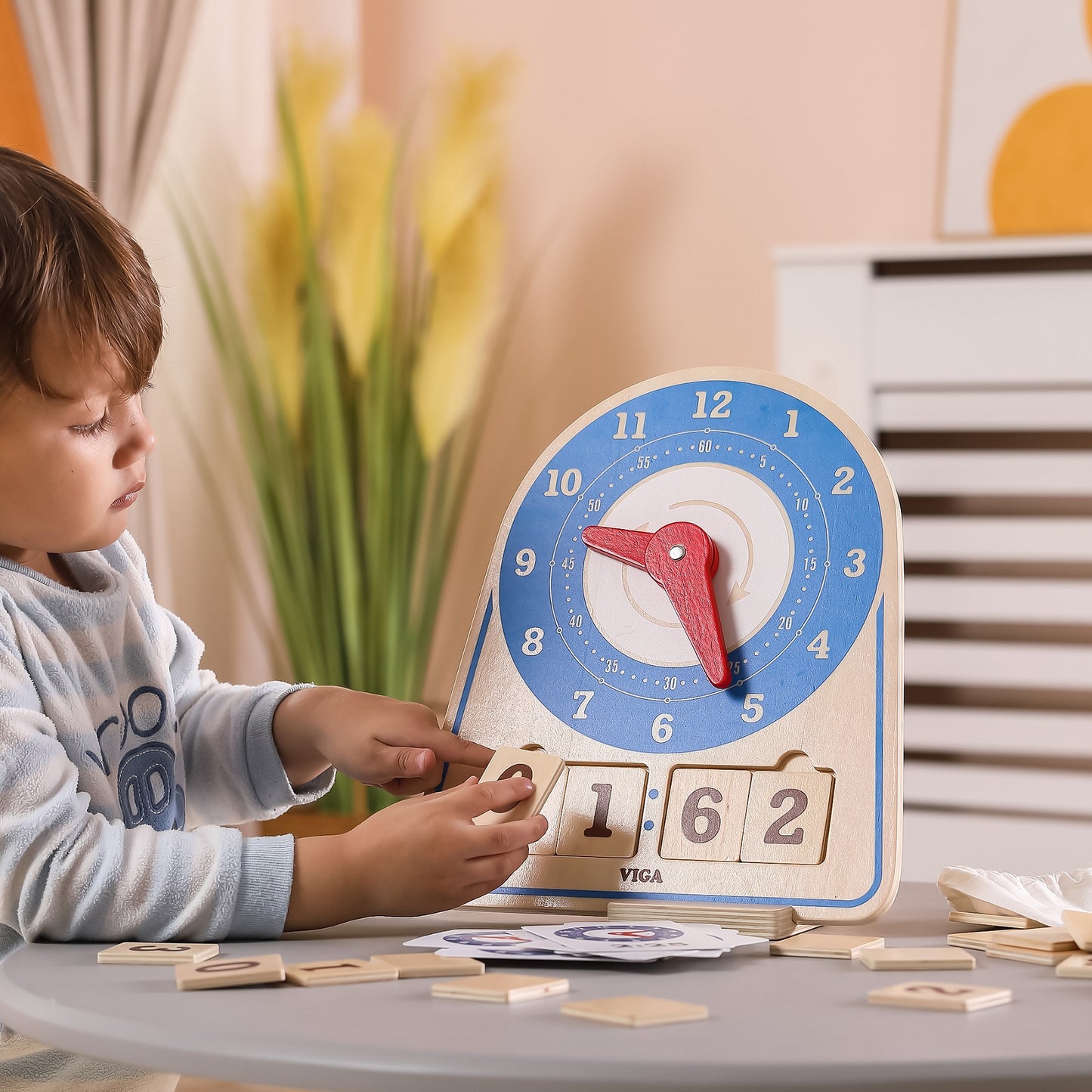 VIGA Drewniany Zegar Nauka Zegara  Czasu Montessori