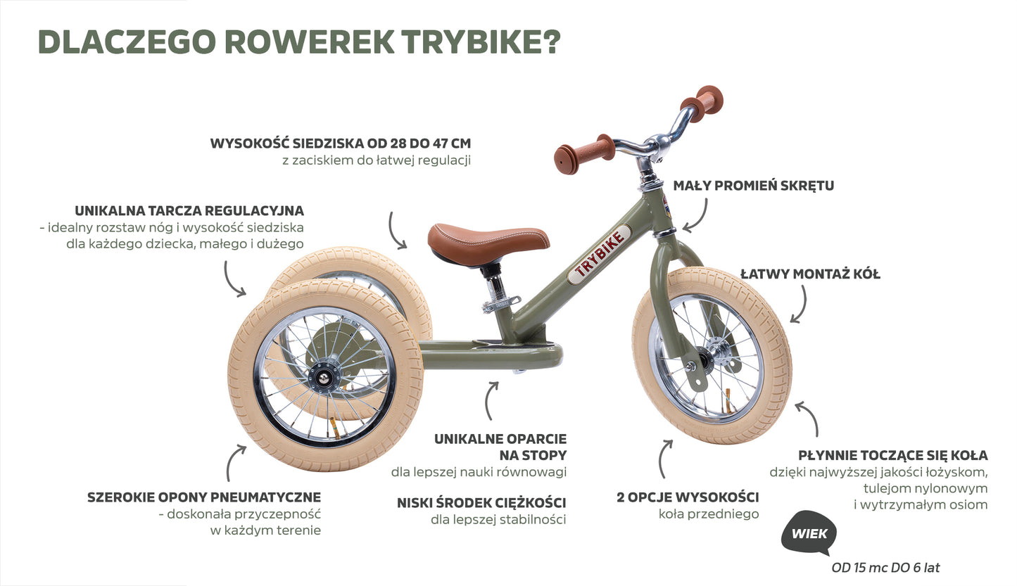 Pierwszy rowerek trójkołowy dziecięcy biegowy 2w1 kremowy matowy Trybike